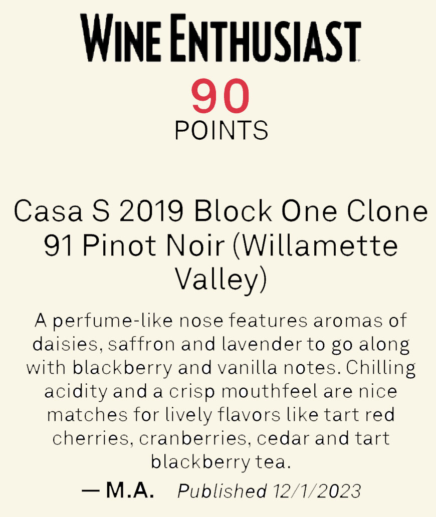 Casa S 2019 Block One Clone 91 Pinot Noir